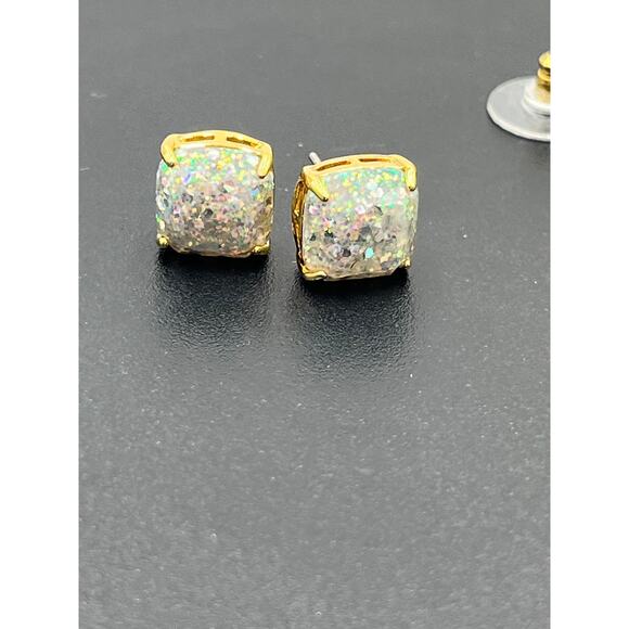 Kate Spade New York Gold Tone White Silver Glitter Sm Square Stud Earring - Picture 11 of 11